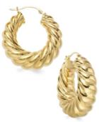 Signature Gold™ 14k Gold Ribbed Hoop Earrings