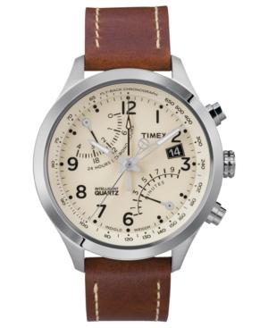 Timex Watch, Men's Premium Intelligent Quartz Fly-back Chronograph Brown Leather Strap 43mm T2n932ab