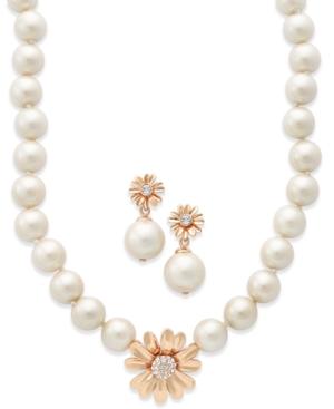 Kate Spade New York 12k Gold-plated Imitation Pearl And Crystal Flower Necklace And Earrings Boxed