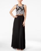 Betsy & Adam Lace Popover Pleated Gown