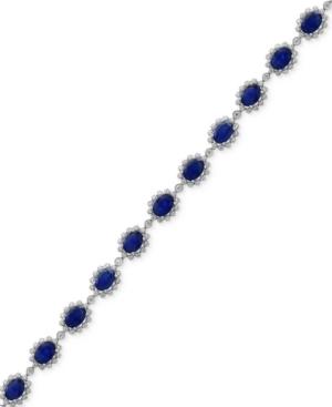 Royale Bleu By Effy Sapphire (14 Ct. T.w.) And Diamond (1-3/8 Ct. T.w.) Oval Link Bracelet In 14k White Gold, Created For Macy's
