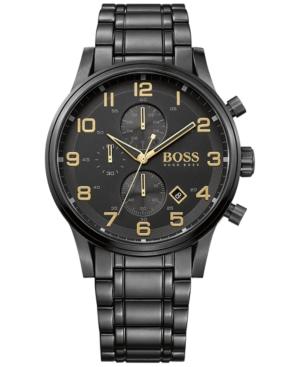Hugo Boss Men's Chronograph Aeroliner Black Ion-plated Stainless Steel Bracelet Watch 44mm 1513275