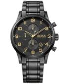 Hugo Boss Men's Chronograph Aeroliner Black Ion-plated Stainless Steel Bracelet Watch 44mm 1513275