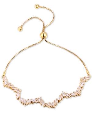 Tiara Cubic Zirconia Wavy Bolo Bracelet In 14k Gold-plated Sterling Silver