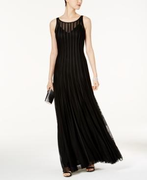 Betsy & Adam Mesh & Satin Illusion Stripe Gown