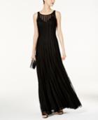 Betsy & Adam Mesh & Satin Illusion Stripe Gown