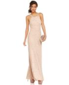 Adrianna Papell Petite Beaded Illusion-back Halter Gown