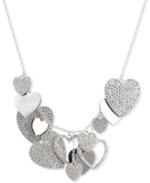 Givenchy Silver-tone Pave Heart Charm Statement Necklace, 16 + 3 Extender