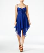 B Darlin Juniors' Lace-up Handkerchief-hem Fit & Flare Dress