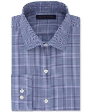 Tommy Hilfiger Men's Fitted Performance Flex Non-iron Navy & Purple Check Dress Shirt