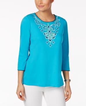 Alfred Dunner Embroidered Studded Top