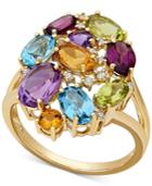 Multi-gemstone (5 Ct. T.w.) And Diamond Accent Cluster Ring In 10k Gold