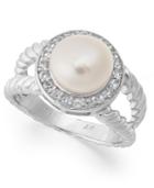 Sterling Silver Ring, Cultured Freshwater Pearl (7-1/2mm) And White Topaz (1-1/10 Ct. T.w.) Ring
