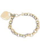 Diamond Accent Heart Tag Chain Bracelet In 18k Yellow And Rose Gold Over Sterling Silver-plated Brass
