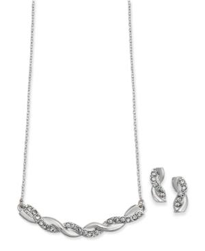 Charter Club Silver-tone Pave Twist Pendant Necklace And Drop Earrings