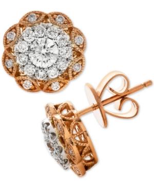 Diamond Floral Cluster Stud Earrings (1 Ct. T.w.) In 14k Rose & White Gold