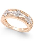 Diamond Deco Flower Ring (1/4 Ct. T.w.) In 14k Rose Gold With White Gold Accents