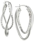 Smooth And Textured Twisty Hoop Earrings In Sterling Silver