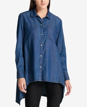 Dkny Button-front High-low Denim Shirt