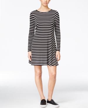 Ultra Flirt Juniors' Long-sleeve Striped A-line Dress
