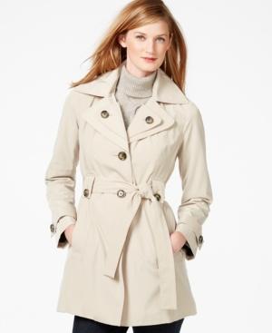 London Fog Petite Hooded Belted Trench Coat