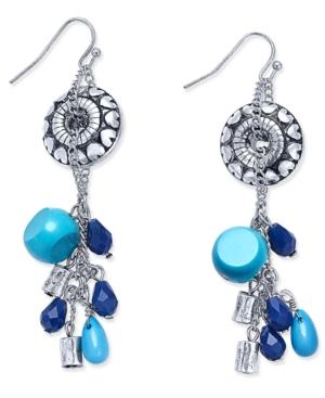 Silver-tone Blue Beaded Shaky Drop Earrings