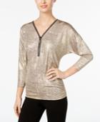 Jm Collection Metallic Zip-front Top, Only At Macy's