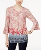 Style & Co. Lace-up Printed Top, Only At Macy's