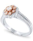 Diamond Two-tone Flower Halo Engagement Ring (1/2 Ct. T.w.) In 14k White And Rose Gold