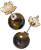Charter Club Gold-tone Tortoiseshell-look And Flower Reversible Front And Back Earrings, Only At Macy's