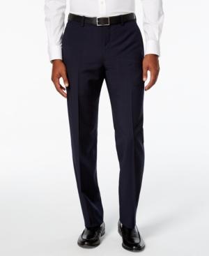 Bar Iii Men's Dark Navy Windowpane Flat Front Slim Fit Dress Pants, Only At Macy's