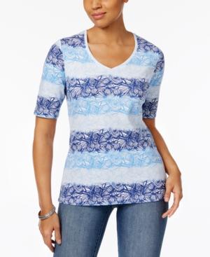 Karen Scott Elbow-sleeve Shell-print Top, Only At Macy's
