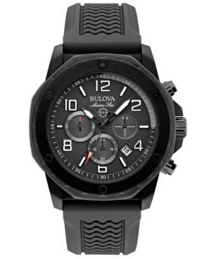 Bulova Men's Chronograph Marine Star Black Silicone Strap Watch 44mm 98b223