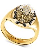 Swarovski Gold-tone Crystal & Imitation Pearl Scarab Beetle Signet Ring