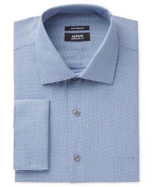 Alfani Men's Classic/regular Fit Dark Blue Step Twill Texture French Cuff Dress Shirt, Only At Macy's