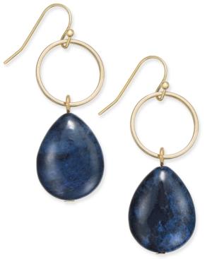 Inc International Concepts Gold-tone Blue Stone Hoop Drop Earrings, Only At Macy's
