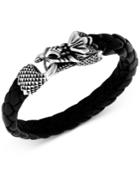 King Baby Men's Dragon Braided Leather Bracelet In Sterling Silver