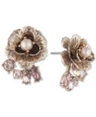 Marchesa Gold-tone Crystal & Imitation Pearl Flower Stud Earrings