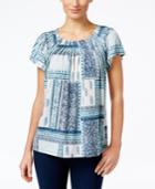 Style & Co Printed Pleat-neck Top, Created For Macy's
