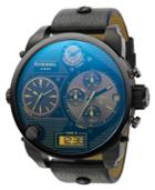 Diesel Watch, Analog Digital Chronograph Black Leather Strap 65x57mm Dz7127