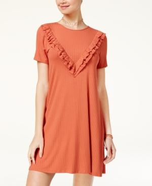 One Clothing Juniors' Ribbed Ruffled T-shirt Dress