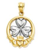 14k Gold And Sterling Silver Charm, Claddagh And Shamrock Charm