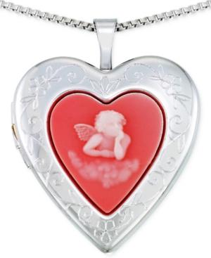 Angel Heart Locket Pendant Necklace In Sterling Silver