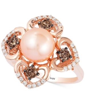 Le Vian Chocolatier Pink Freshwater Pearl (8mm) And Diamond (5/8 Ct. T.w.) Flower Ring In 14k Rose Gold