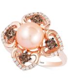 Le Vian Chocolatier Pink Freshwater Pearl (8mm) And Diamond (5/8 Ct. T.w.) Flower Ring In 14k Rose Gold