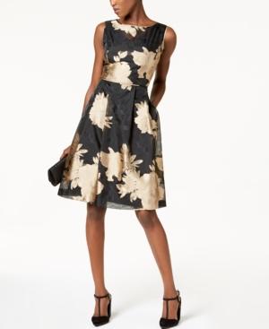 Ellen Tracy Floral-print Illusion Dress
