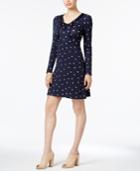 Kensie Dot-print Lace-up-neck Dress