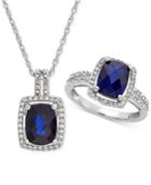 Lab Created Sapphire (4 Ct. T.w.) & White Sapphire (1 Ct. T.w.) Pendant Necklace & Ring In Sterling Silver