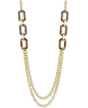 Charter Club Gold-tone Tortoiseshell-look Accent Double-layer Statement Necklace, Only At Macy's