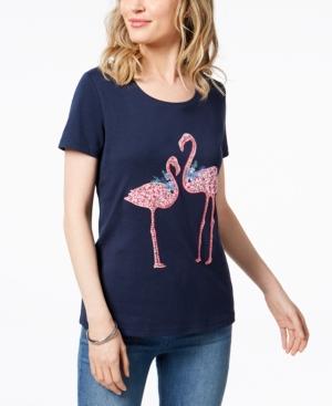 Karen Scott Embellished Flamingo T-shirt, Created For Macy's